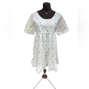 ZARA Polka Dot Babydoll Dress White Cotton Ruffle Hem Summer Size M